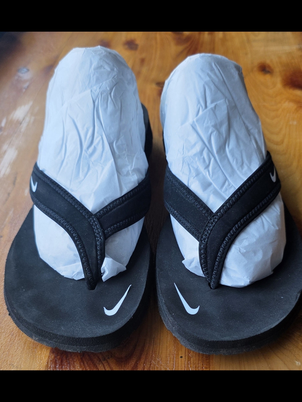 Nike Black Flip Flop Sandals with White Swoosh